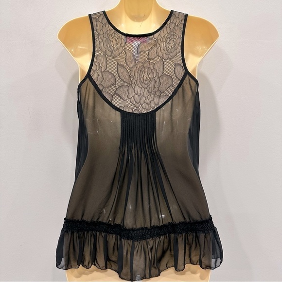 Vintage Oscar de la Renta Drop Peplum Semi Sheer Sleeveless Top - Picture 2 of 5